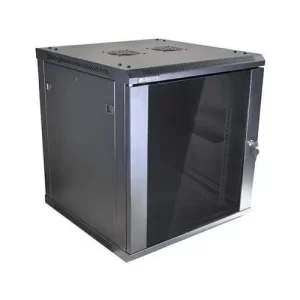 Gabinete de Pared de 12RU, puerta de vidrio, color Negro, 635x600x600mm  **