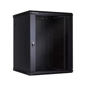 Gabinete de Pared de 15RU, puerta de vidrio, color Negro, 769x600x600mm  **