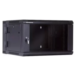 Gabinete de Pared de tipo Abatible de 6RU, color Negro, puerta de vidrio, 368x600x550mm  **