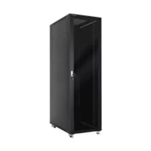 Gabinete de 42RU, puerta de vidrio, color Negro, 2000x800x1000mm  (Incluye 3 bandejas fijas de 4 puntos de  apoyo, 1 multitoma, 1 bandeja de ventiladores)  **