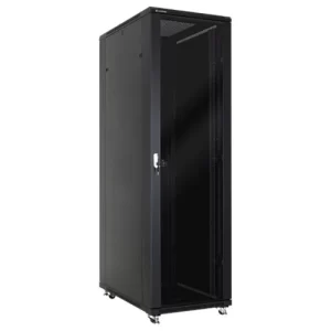 Gabinete de 42RU, puerta frontal recta microperforada, puerta trasera doble microperforada,  color Negro, 2000x800x1000mm  (Incluye 3 bandejas fijas de 4 apoyo, 1 multitoma, 1 bandeja de ventiladores)  **