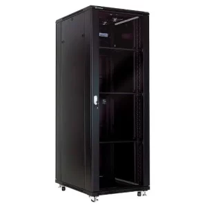 Gabinete de 42RU, puerta frontal curva de malla microperforada puerta trasera de malla microperforada, color Negro,2000x600x1000mm   **