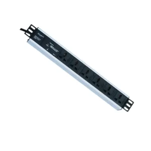 Multitoma Eléctrica 6 tomas Linea a Tierra Horizontal Aluminio,  1U,  5 metros cable, toma universal con enchufe C14