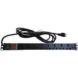 Multitoma Eléctrica 8 tomas Linea a Tierra Horizontal Aluminio,  1U,  5 metros cable, toma universal con enchufe C14