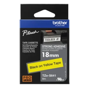 Cinta Brother TZe-S641 | Amarilla / Negro | 18mm | Adhesivo Extra Fuerte