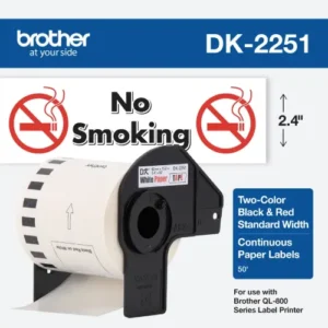 Rollo Brother DK-2251 | Blanco / Negro y Rojo | 62mm x 15.2m | Continua