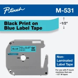 Cinta no laminada en negro sobre azul de 0,47″ x 26,2′ (12 mm x 8 m)