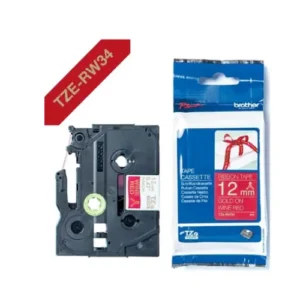 Brother TZe-RW34 Cinta Satinada no Adhesiva Rojo – Texto Dorado