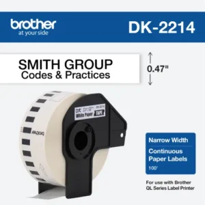 Rollo Brother DK2214 Cinta de papel de largo continuo en color negro sobre blanco de 0,47" x 100' (12 mm x 30,4 m)